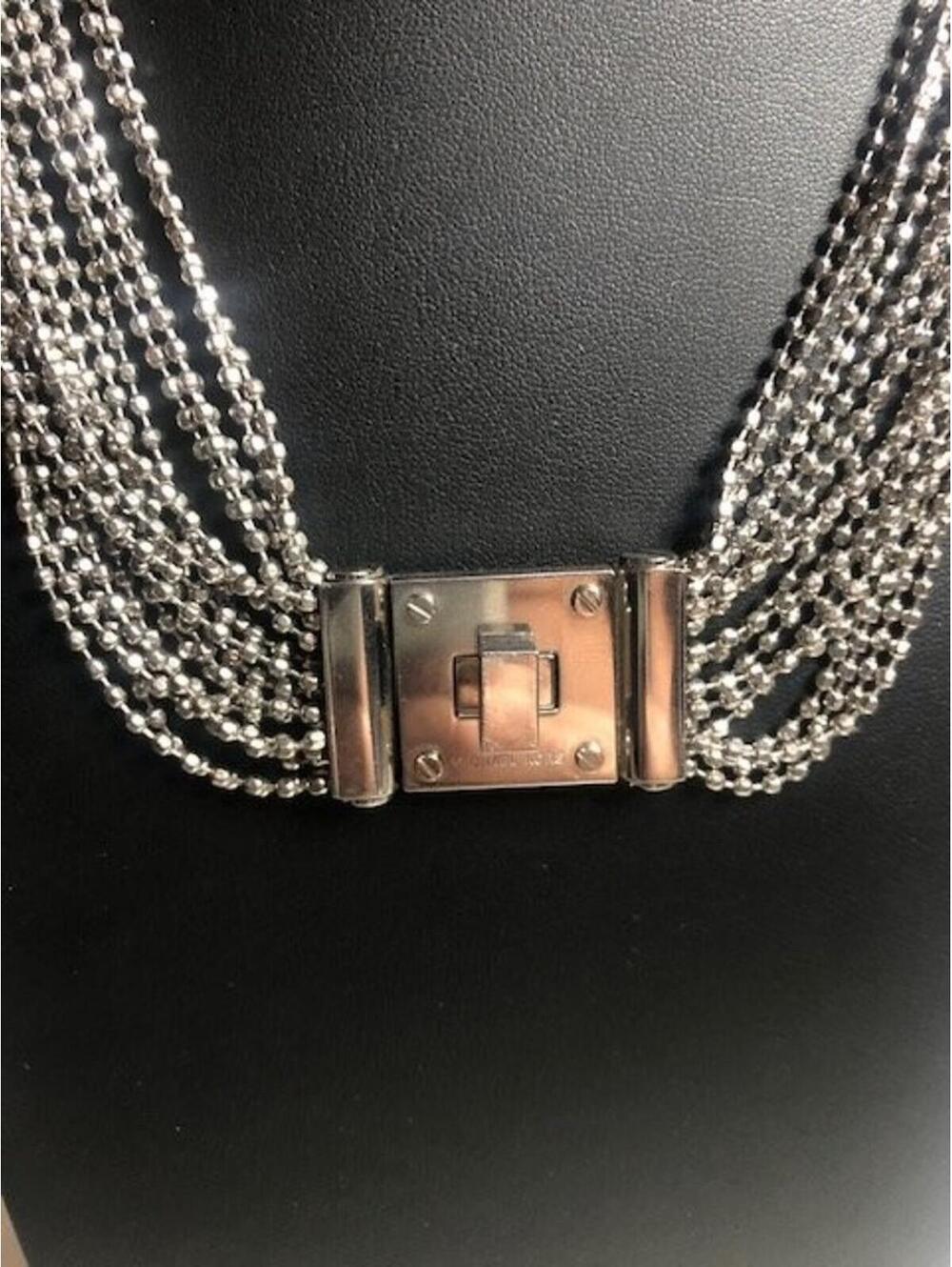 B1061 Michael Kors Multi Strand Collar Necklace Silver Tone twist lock  18"